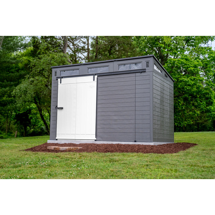 Suncast Modernist 10 ft. 9.5 in. W x 7 ft. 3.5 in. D Barn Door Resin Storage Shed