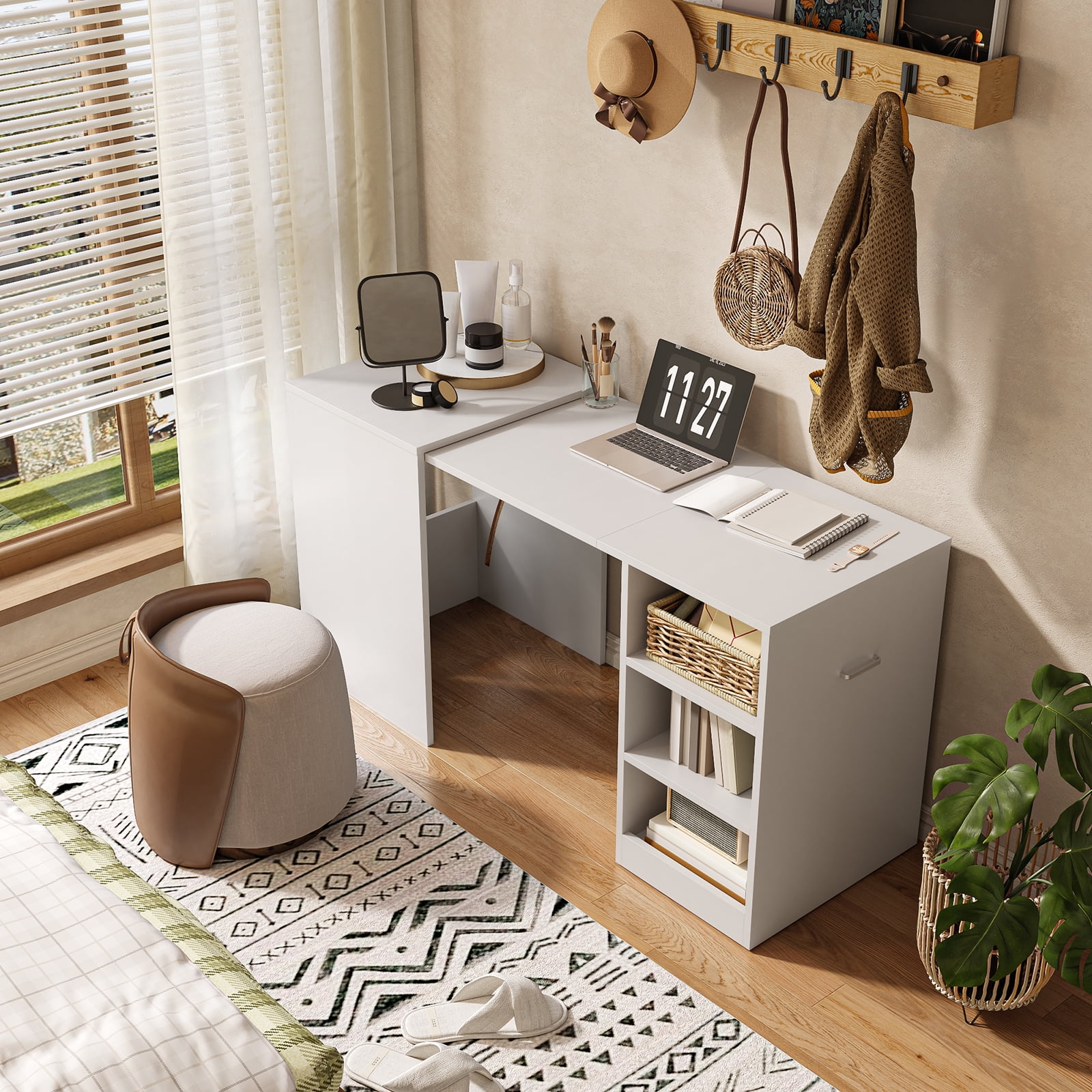 Tarnorci foldable desk Home Office compact desk with 3 Layer Storage Rack