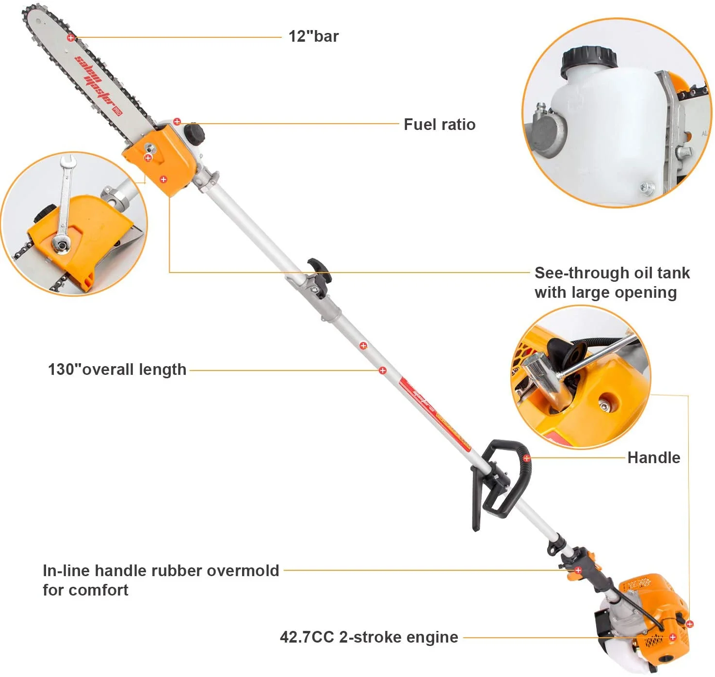 Gas Pole Saw for Tree Trimming with 3.6ft Extension for a 15ft Reach CG430MF