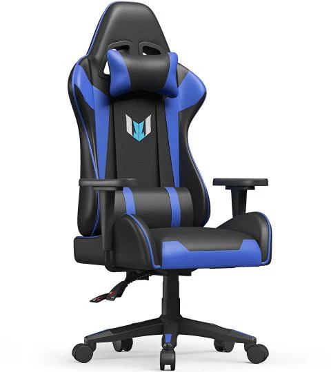 Bigzzia Gaming Chair Pu Leather Office Chair with Ergonomic Lumbar Pillow, Reclining Racing Game Chair Backrest and Seat Height Adjustable Swivel Recliner,Esports Chair with Headrest