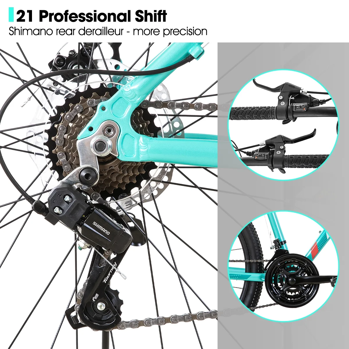 Hiland Mountain Bike for Woman, Shimano 21 Speed 26 inch Wheels Mountain Bicycle, Mint Green