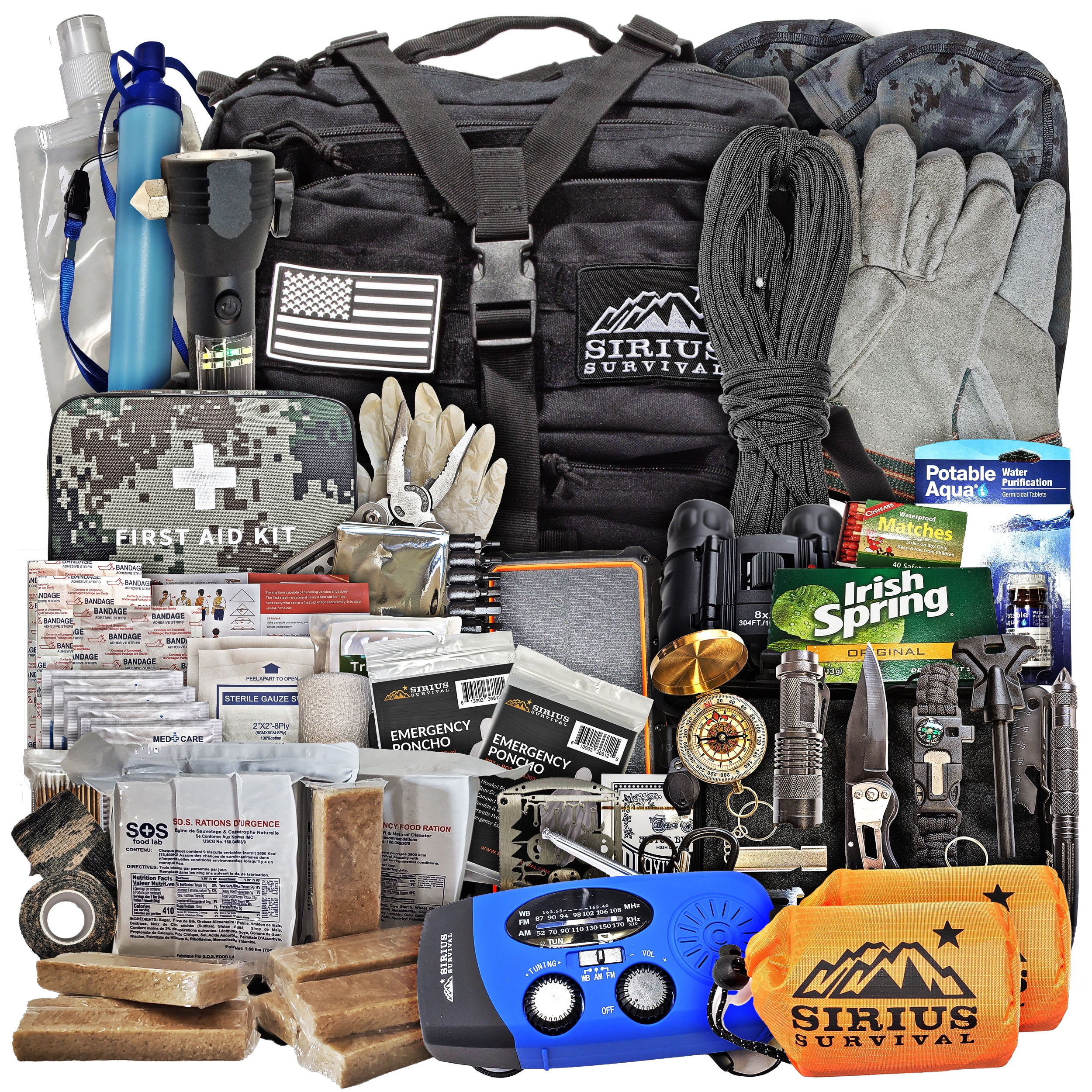Pre-Packed Emergency Survival Kit/Bug Out Bag for 2 - Over 175 Total Pieces of Disaster Preparedness Supplies for Hurricanes, Floods, Earth Quakes & Other Disasters, Black