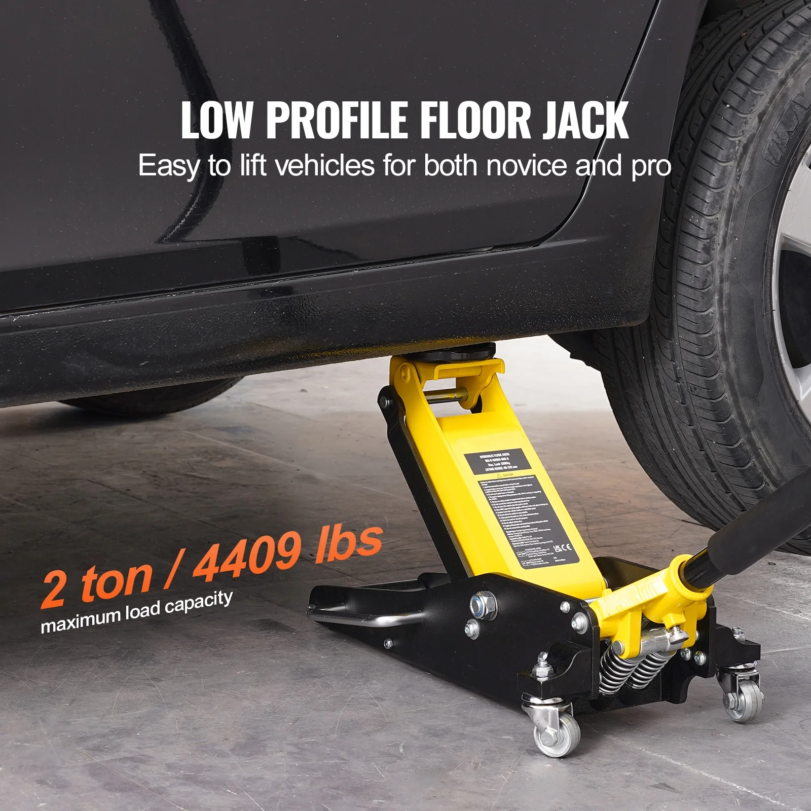 KFFKFF Low Profile Floor Jack, 2 Ton Capacity, Dual Piston Fast Pump, Hydraulic Auto Jack, 3.2
