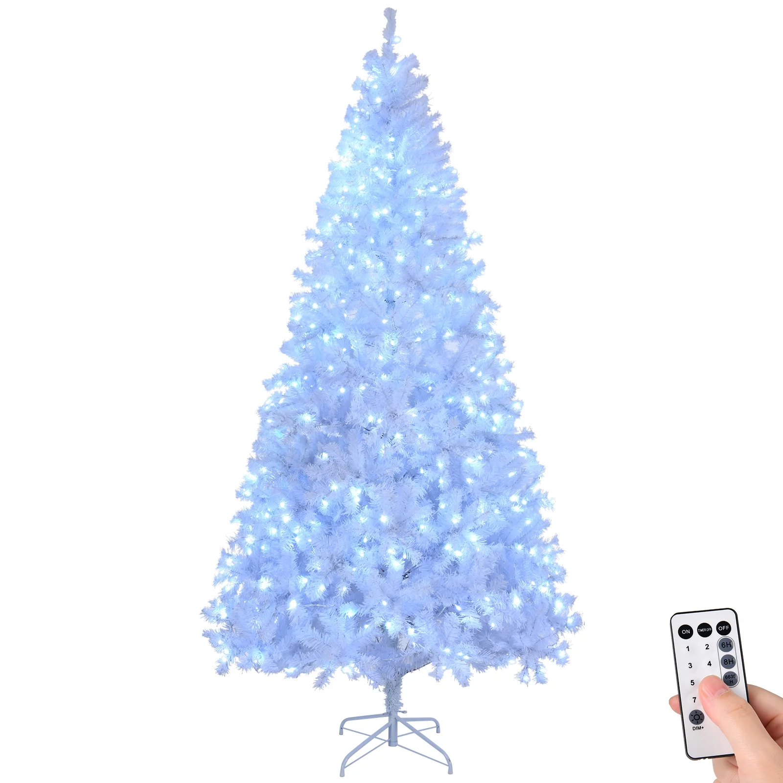 Ktaxon 9 FT Pre-Lit Christmas Tree, Hinged Xmas Pine Tree with 2000 Branch Tips, 650 Lights and Remote Control for Holiday Party Office Home, White